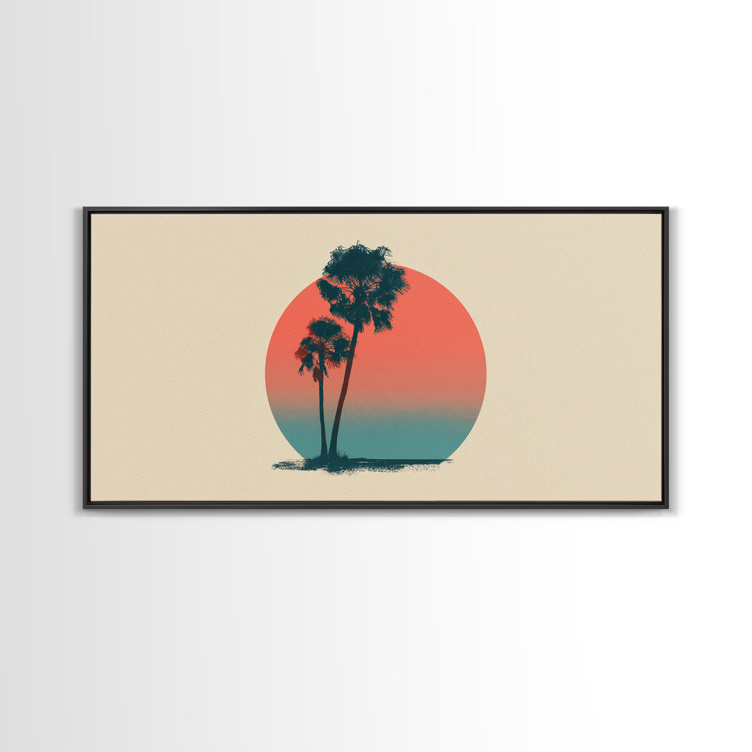 Twin Palms In Sun Circle Wall Art, Minimal Retro Desert Print, Midcentury Modern Decor, Palm Springs Poster, Boho Home Art