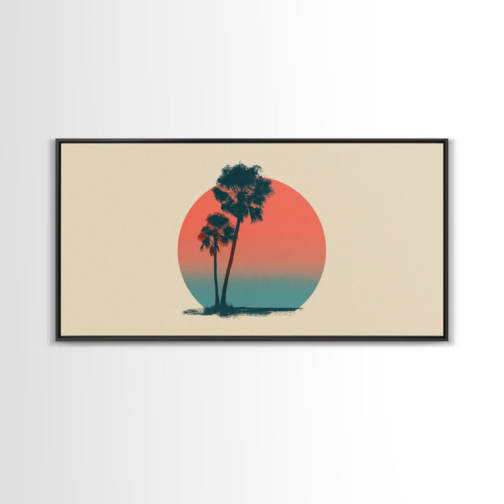 Twin Palms In Sun Circle Wall Art, Minimal Retro Desert Print, Midcentury Modern Decor, Palm Springs Poster, Boho Home Art