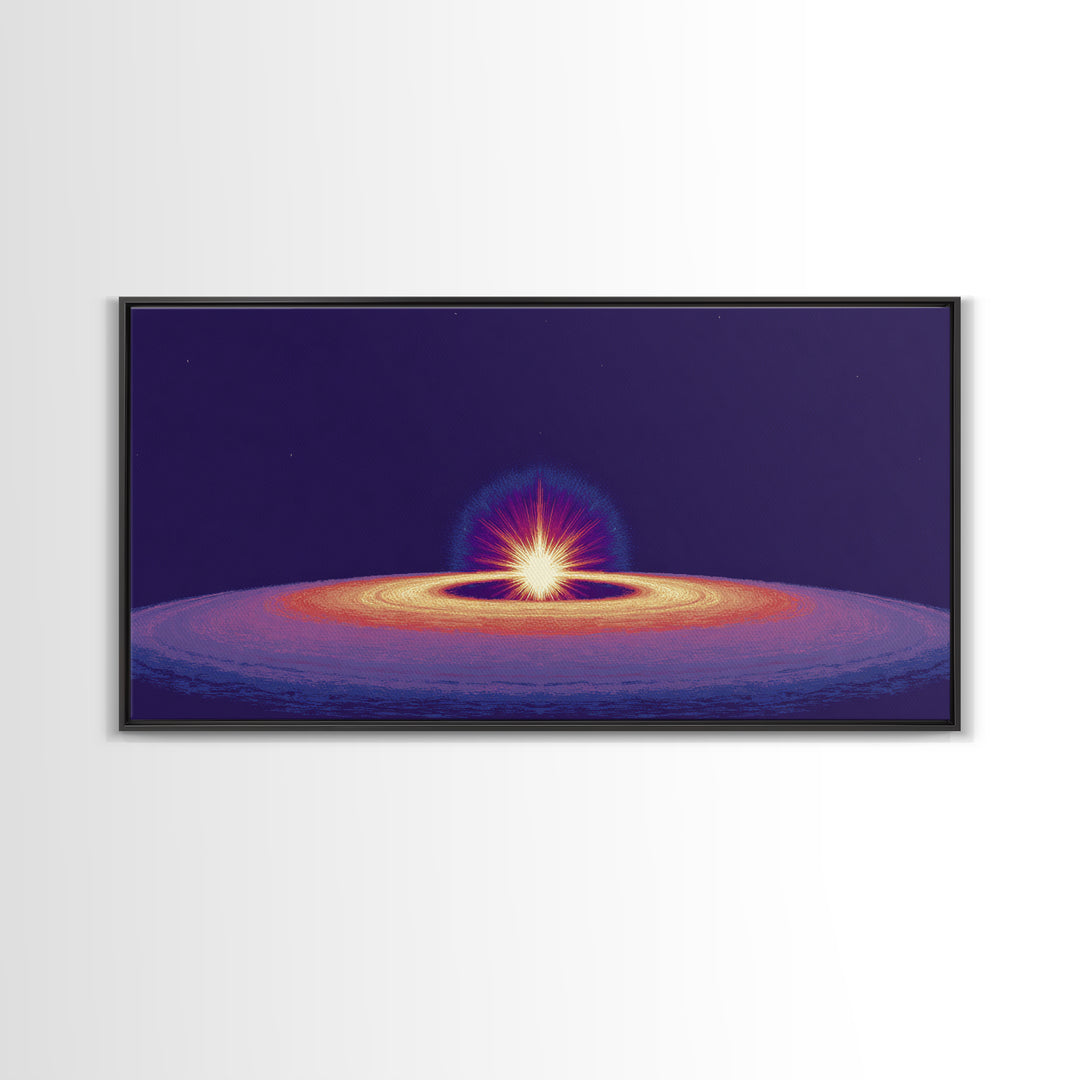 Purple Black Hole Horizon Wall Art, Cosmic Space Abstract Print, Retro Sci Fi Poster, Modern Digital Art, Galaxy Decor Print