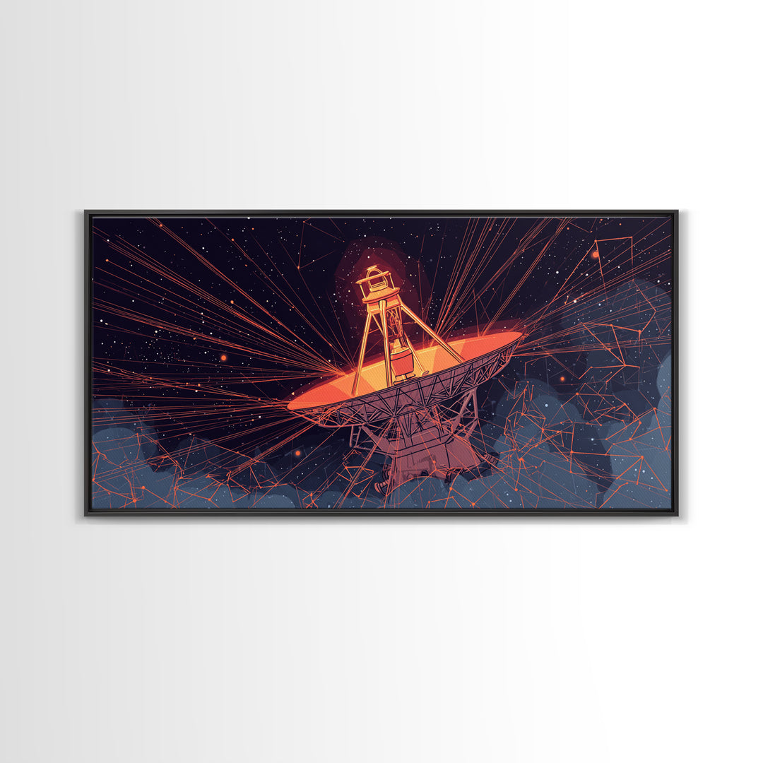 Orange Radio Telescope Under Stars Wall Art, Midcentury Modern Sci Fi Poster, Retro Space Abstract Print, Modern Wall Decor Gift