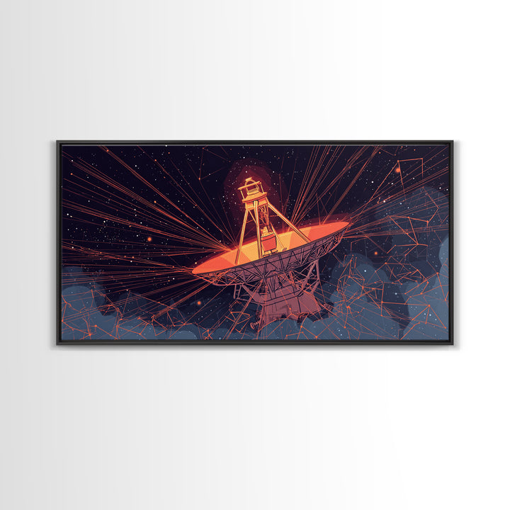 Orange Radio Telescope Under Stars Wall Art, Midcentury Modern Sci Fi Poster, Retro Space Abstract Print, Modern Wall Decor Gift