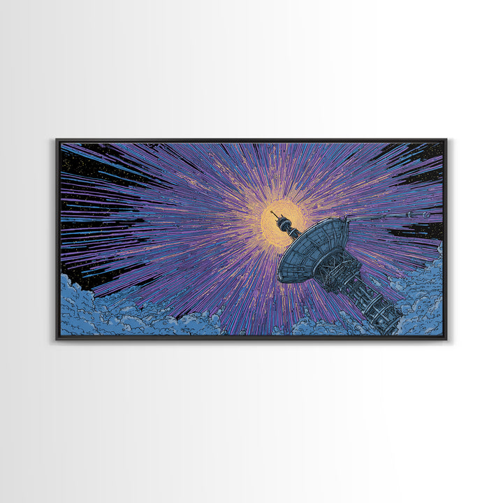 Radio Telescope Eclipse Sunburst Wall Art, Midcentury Modern Space Abstract Print, Retro Sci Fi Poster, Modern Office Decor