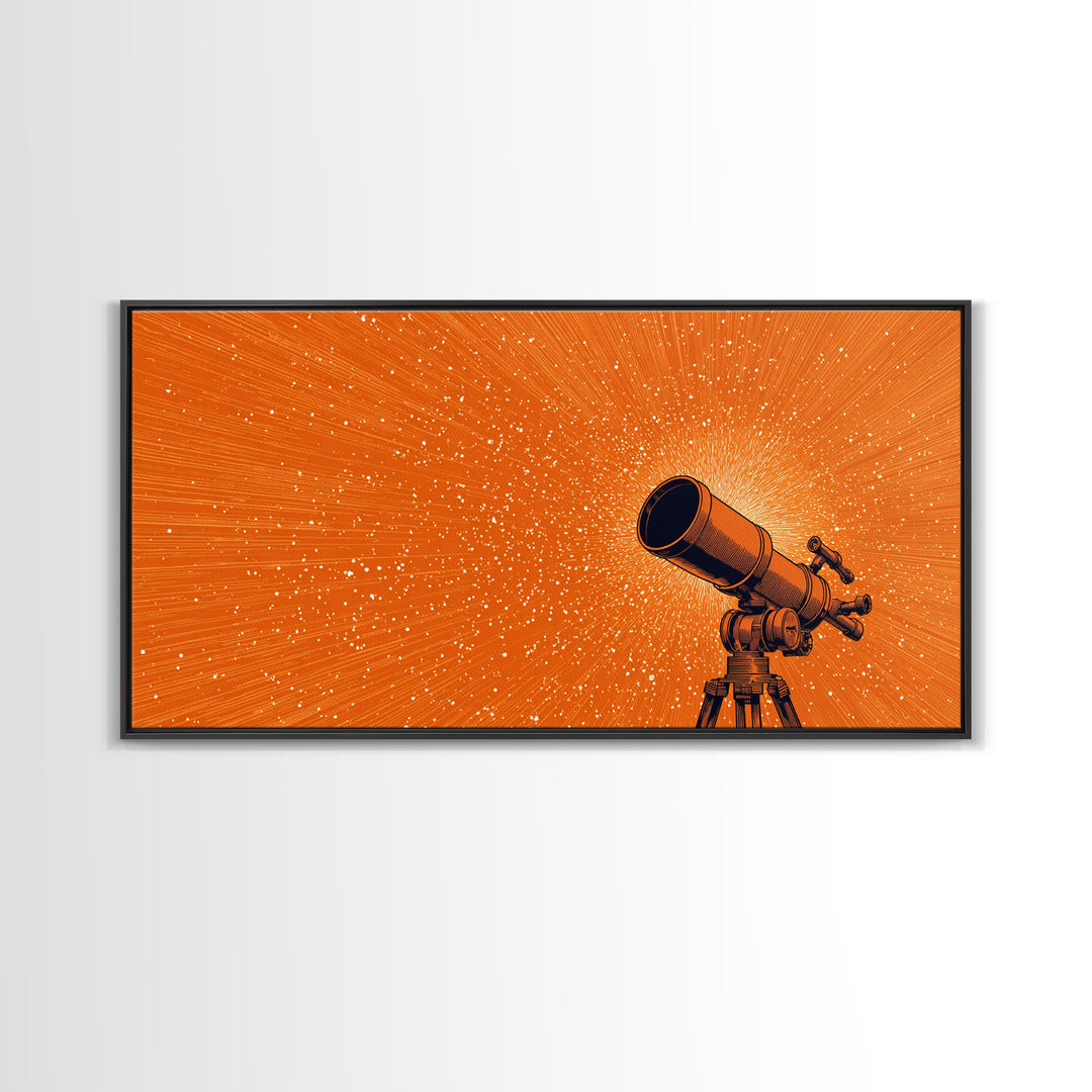 Orange Starfield Telescope Wall Art, Retro Space Poster, Cosmic Astronomy Decor, Mid Century Modern Canvas Print, Office Art