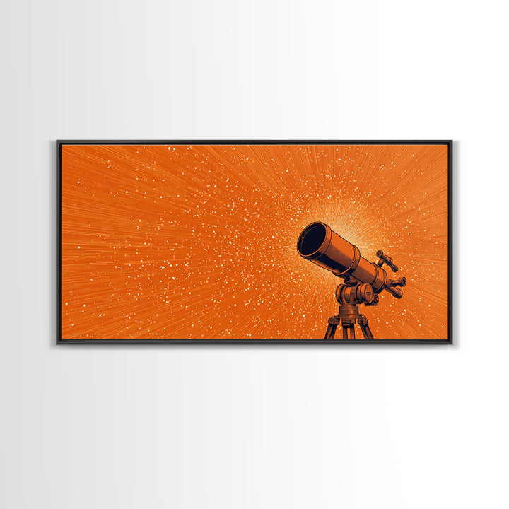 Orange Starfield Telescope Wall Art, Retro Space Poster, Cosmic Astronomy Decor, Mid Century Modern Canvas Print, Office Art
