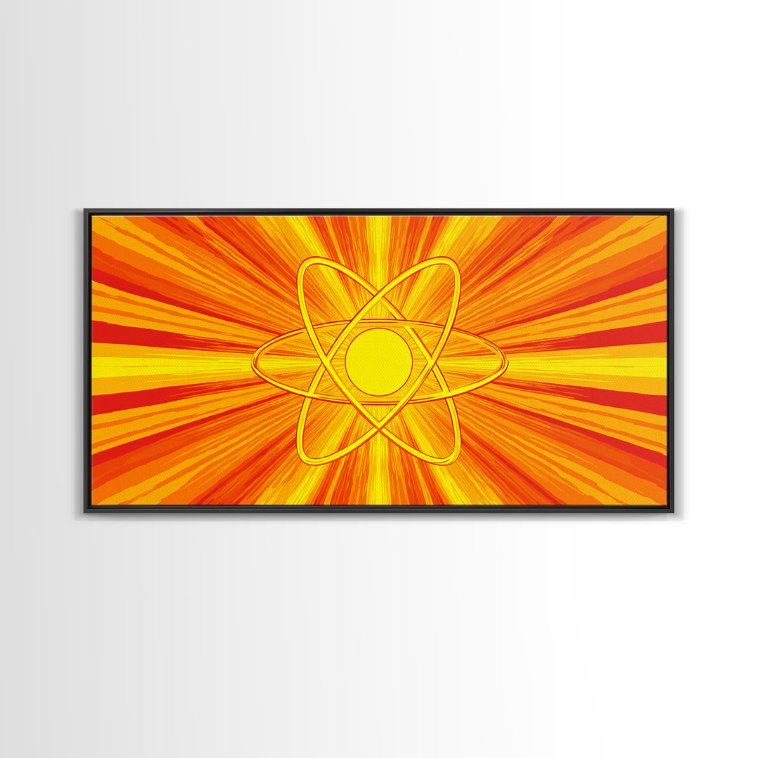 Fiery Atomic Sunburst Canvas Print, Mid Century Modern Orange Wall Art, Retro Science Poster, Bold MCM Decor, Modern Art Print