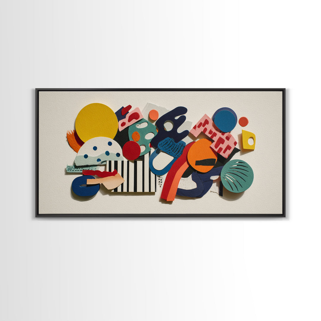 Playful Memphis Geometric Wall Art, Colorful Mid Century Modern Decor, Abstract Shapes, Retro Bauhaus Framed Canvas Print