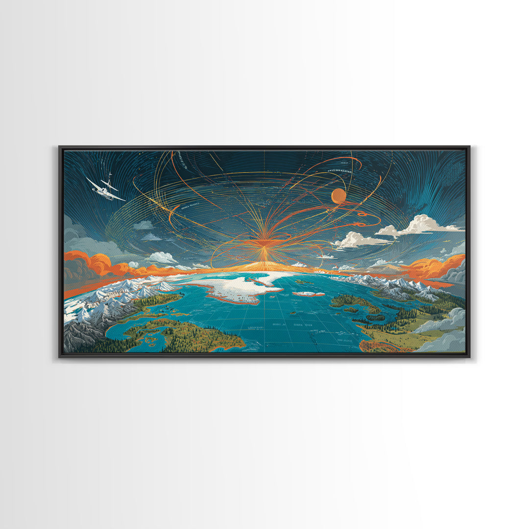 Cosmic Mountain Lake Sunset Wall Art, Panoramic Modern Landscape Print, Scenic Cabin Decor, Blue Orange Living Room Art Print
