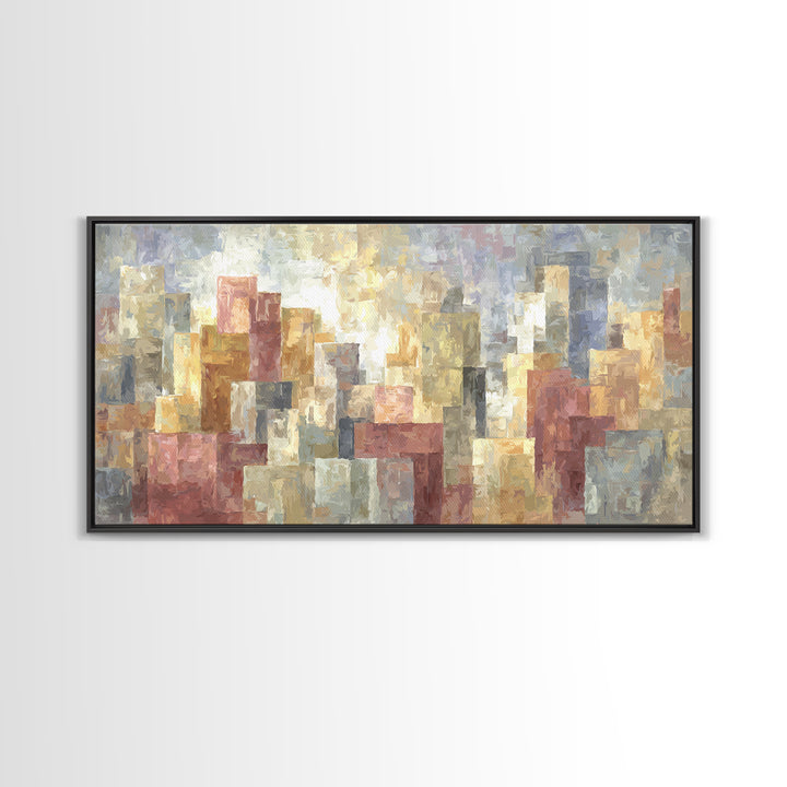 Soft Pastel Abstract City Wall Art, Modern Geometric Skyline Print, Urban Living Room Home Decor, Neutral Gallery Art Print