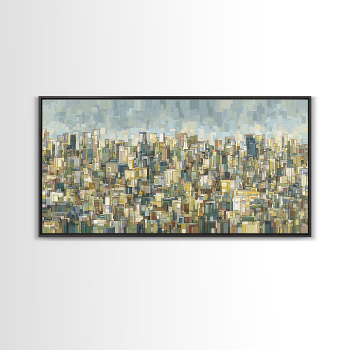 Dense City Skyline Wall Art, Modern Architectural Print, Abstract Urban Landscape Decor, Blue Beige Living Room Art Print