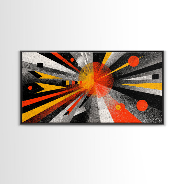 Abstract Planet Blast Wall Art, Orange Black Geometric Space Poster, Midcentury Modern Decor, Atomic Retro Sci Fi Art Print
