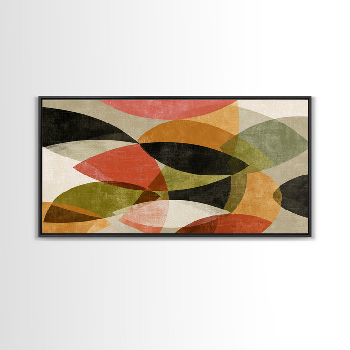 Layered Olive Red And Orange Abstract Leaves Wall Art, Midcentury Modern Art Print, Retro Geometric Decor For Living Room