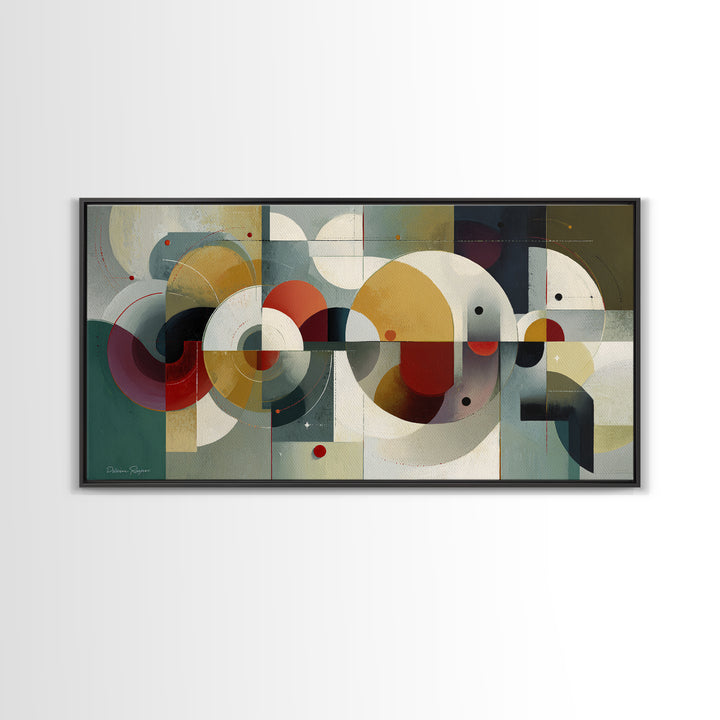 Muted Teal Mustard Red And Cream Circles Wall Art, Midcentury Modern Art Print, Bauhaus Geometric Home Decor For Living Room