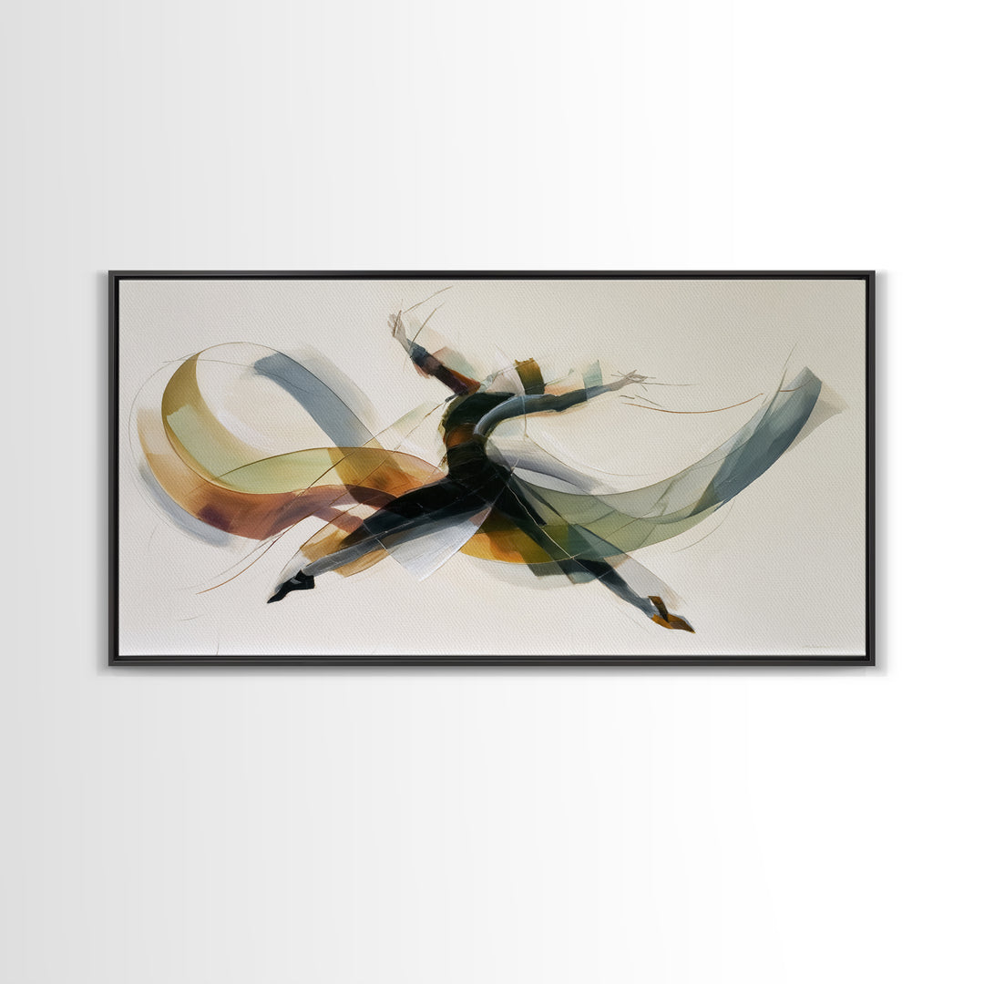 Leaping Abstract Dancer In Soft Ribbon Forms Canvas Print, Modern Contemporary Wall Art, Minimalist Artwork, Bedroom Decor