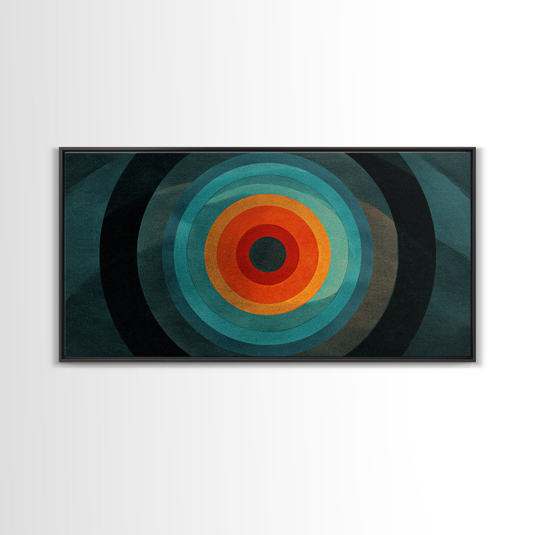 Teal Orange Geometric Bullseye Canvas Print, Midcentury Modern Wall Art, Abstract Circle Poster, Masculine Office Decor Print
