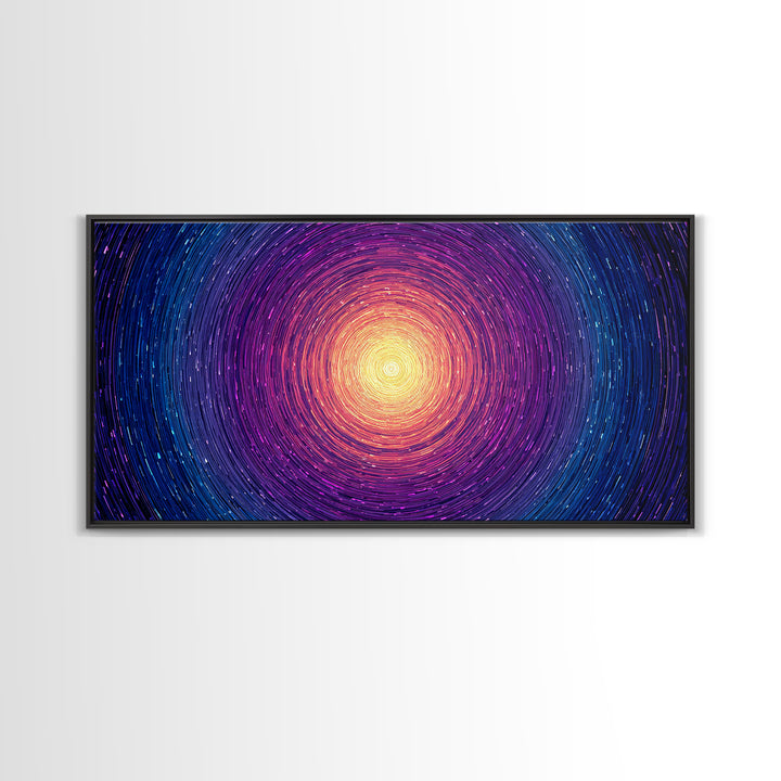 Radiant Magenta Blue Spiral Sun Wall Art, Cosmic Abstract Canvas, Modern Wall Decor, Vibrant Space Print For Living Room