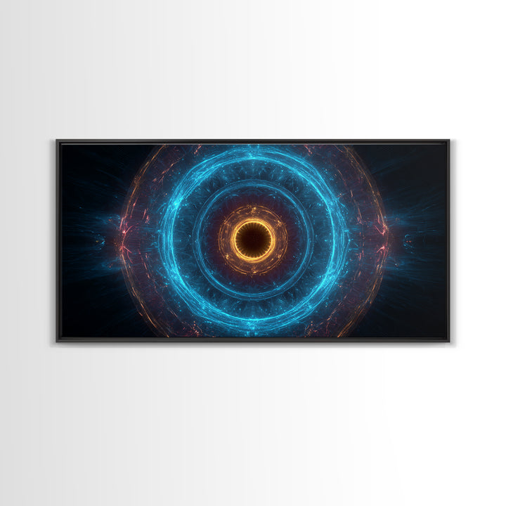 Electric Blue Orbital Ring Wall Art, Futuristic Sci Fi Abstract Canvas, Modern Geometric Space Decor For Living Room Or Office
