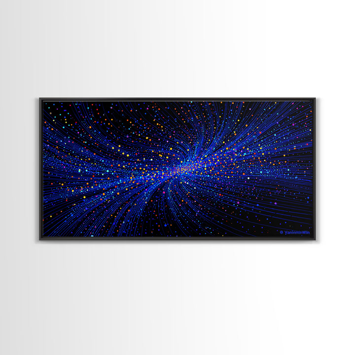 Blue Starfield Particle Stream Wall Art, Cosmic Abstract Digital Print, Modern Sci Fi Poster, Vibrant Space Decor For Home Office