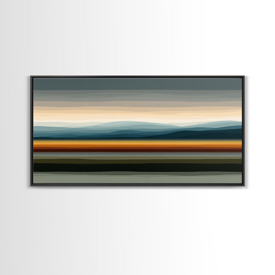 Muted Horizon Landscape With Layered Hills Wall Art, Midcentury Modern Abstract Print, Earth Tone Living Room Decor, Office Decor