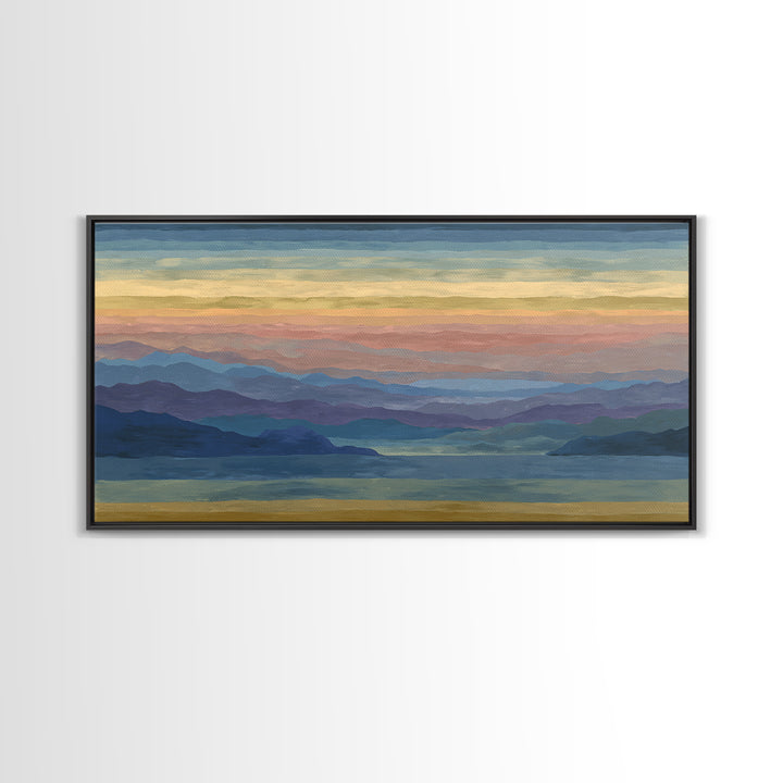 Pastel Mountain Lake Panorama Framed Canvas Print, Modern Wall Art, Scenic Nature Landscape, Bedroom And Office Decor, Home Decor