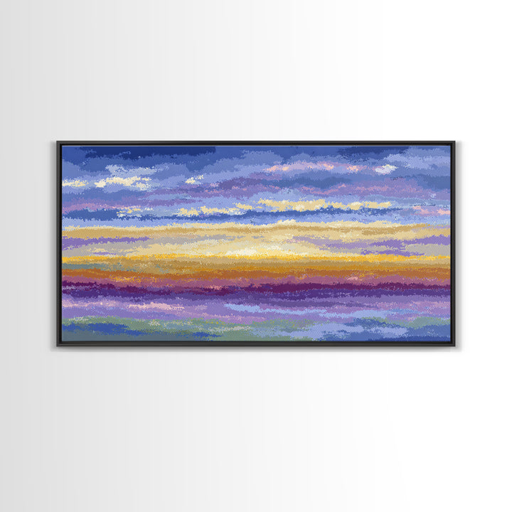 Soft Cloudy Sunset Sky Canvas Print, Pastel Blue Lavender Wall Art, Modern Nature Landscape, Calm Bedroom Decor, Office Decor