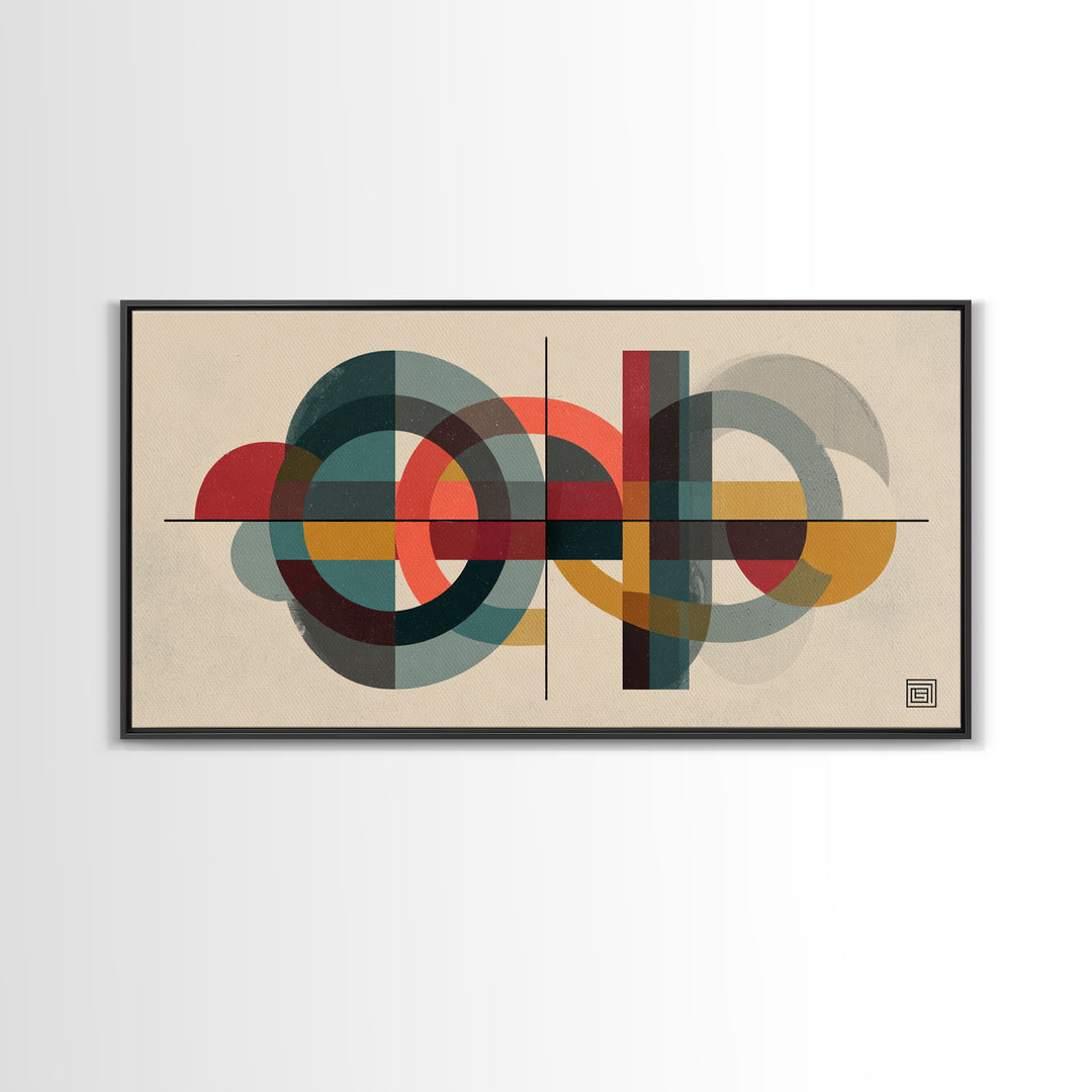 Overlapping Circles And Rectangles Wall Art, Midcentury Modern Geometric Art Print, Atomic Bauhaus Living Room Decor, Mid Century Decor