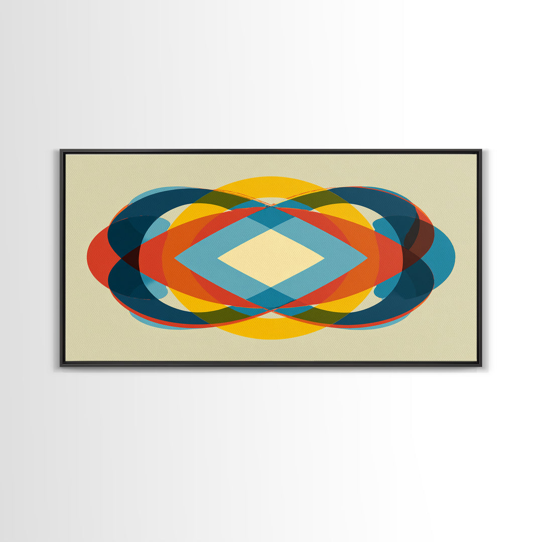 Colorful Overlapping Ellipse Abstract Wall Art, Midcentury Modern Geometric Print, Retro MCM Decor, Bold Living Room Art