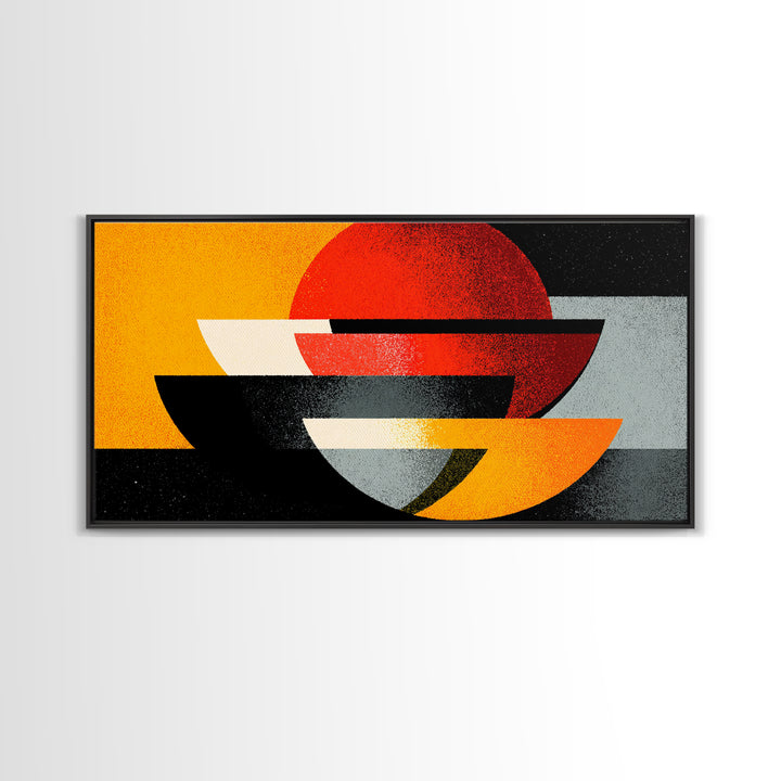 Red Sun And Black Bowls Wall Art, Midcentury Modern Canvas Print, Retro Geometric Abstract Poster, Orange MCM Home Decor