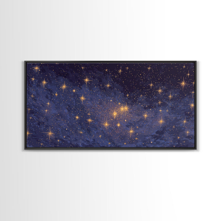 Purple Blue Galaxy Star Cloud Framed Canvas Print, Celestial Space Wall Art, Modern Cosmic Decor For Bedroom Or Office Decor