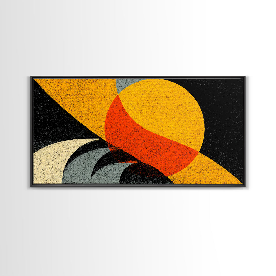 Orange Yellow Cosmic Sphere Canvas Print, Midcentury Modern Wall Art, Retro Geometric Abstract Poster, Bold Atomic Decor