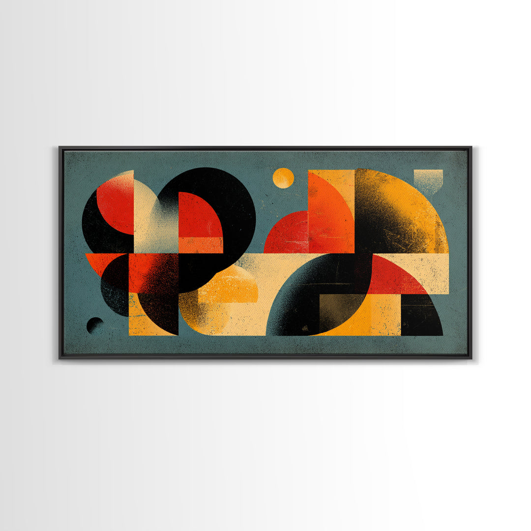 Bold Teal Orange Geometric Abstract Wall Art, Mid Century Modern Decor, MCM Artwork, Retro Bauhaus Print For Living Room