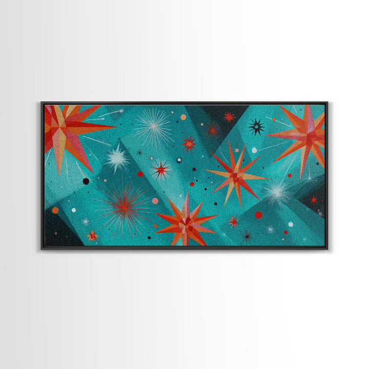 Turquoise Atomic Starburst Wall Art, Mid Century Modern Decor, Retro 50s Space Abstract Print For Living Room And Office