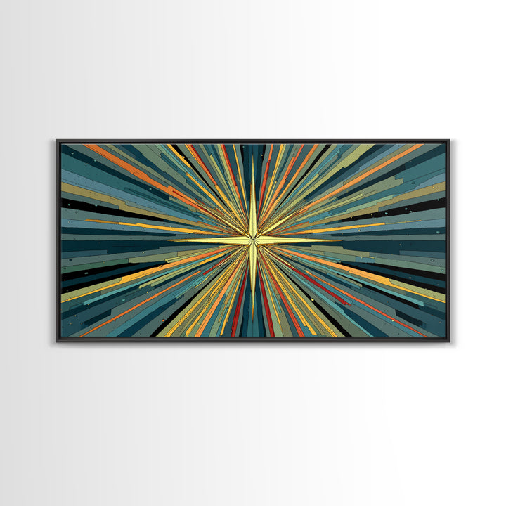 Teal Orange Atomic Starburst Wall Art, Midcentury Modern Abstract Print, Retro Geometric MCM Artwork For Living Room Decor