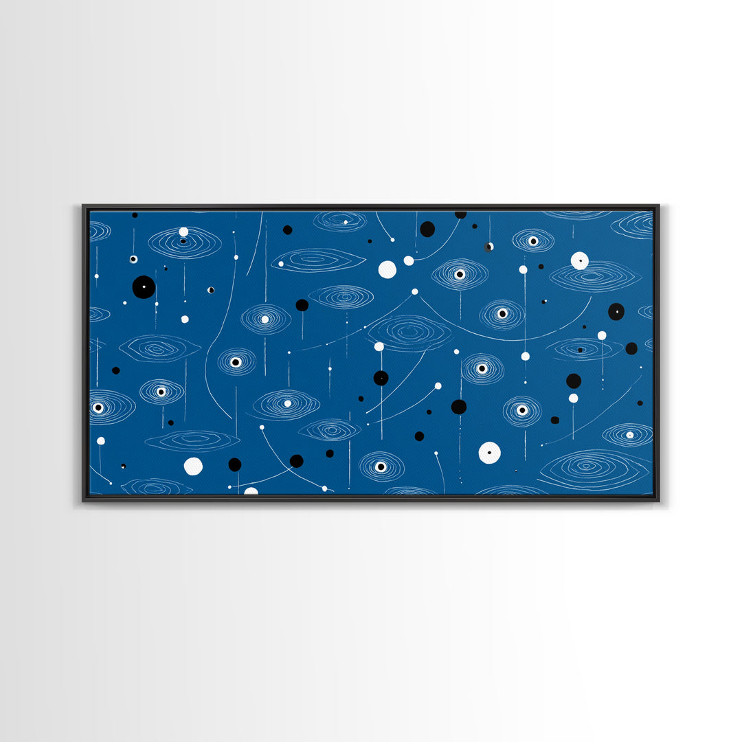 Blue Atomic Space Pattern Wall Art, Midcentury Modern Abstract Art, Retro Sci Fi Poster, Cosmic Modern Home Decor, MCM Wall Decor