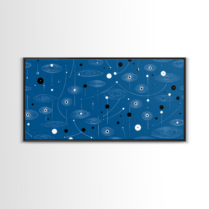 Blue Atomic Space Pattern Wall Art, Midcentury Modern Abstract Art, Retro Sci Fi Poster, Cosmic Modern Home Decor, MCM Wall Decor