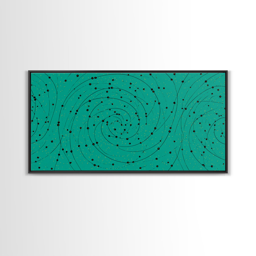 Teal Spiral Galaxy Abstract Canvas Print, Midcentury Modern Wall Art, Cosmic Retro Poster, Space Abstract Art Decor For Office