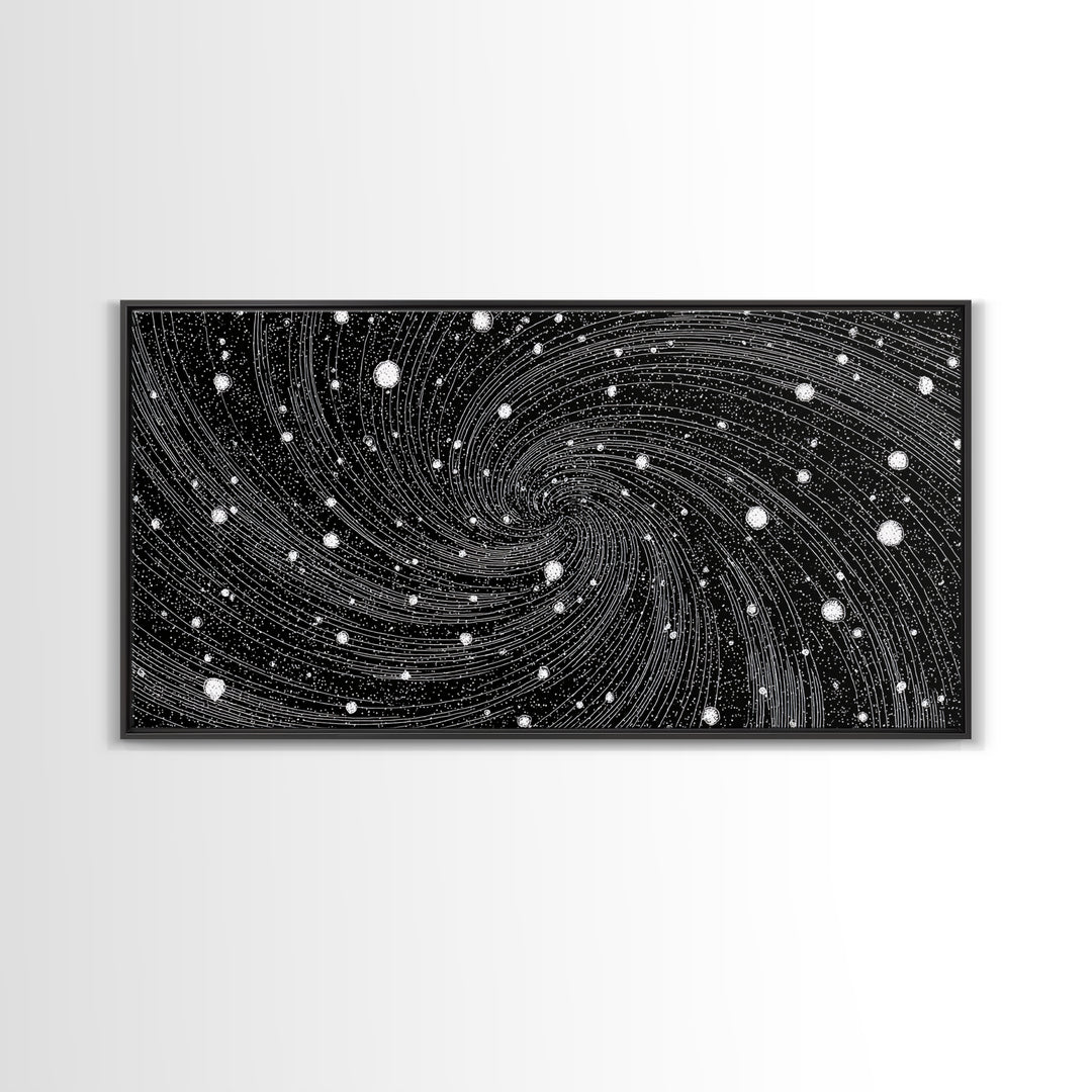 Black And White Spiral Galaxy Wall Art, Midcentury Modern Abstract Art, Retro Space Poster, Monochrome Home Decor, MCM Print