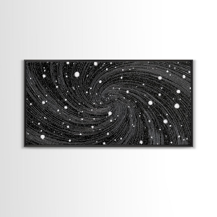 Black And White Spiral Galaxy Wall Art, Midcentury Modern Abstract Art, Retro Space Poster, Monochrome Home Decor, MCM Print