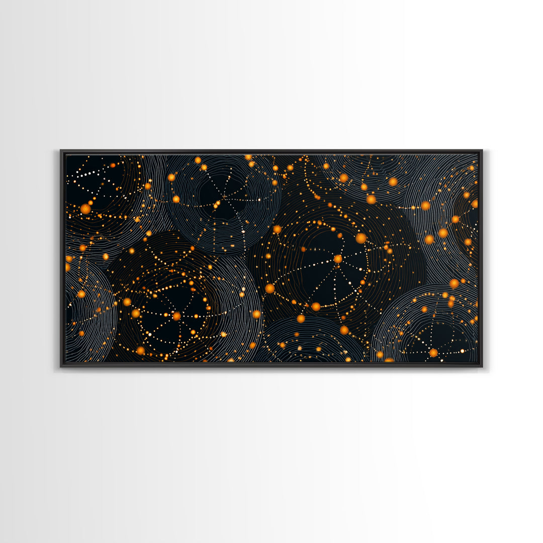 Orange Atomic Constellation Canvas Print, Midcentury Modern Wall Art, Retro Sci Fi Poster, Cosmic Abstract Decor For Office