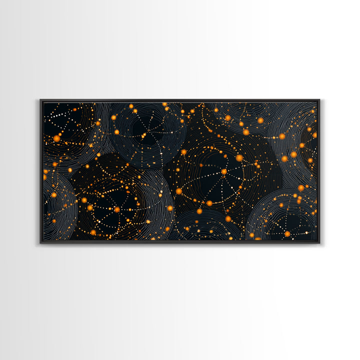 Orange Atomic Constellation Canvas Print, Midcentury Modern Wall Art, Retro Sci Fi Poster, Cosmic Abstract Decor For Office