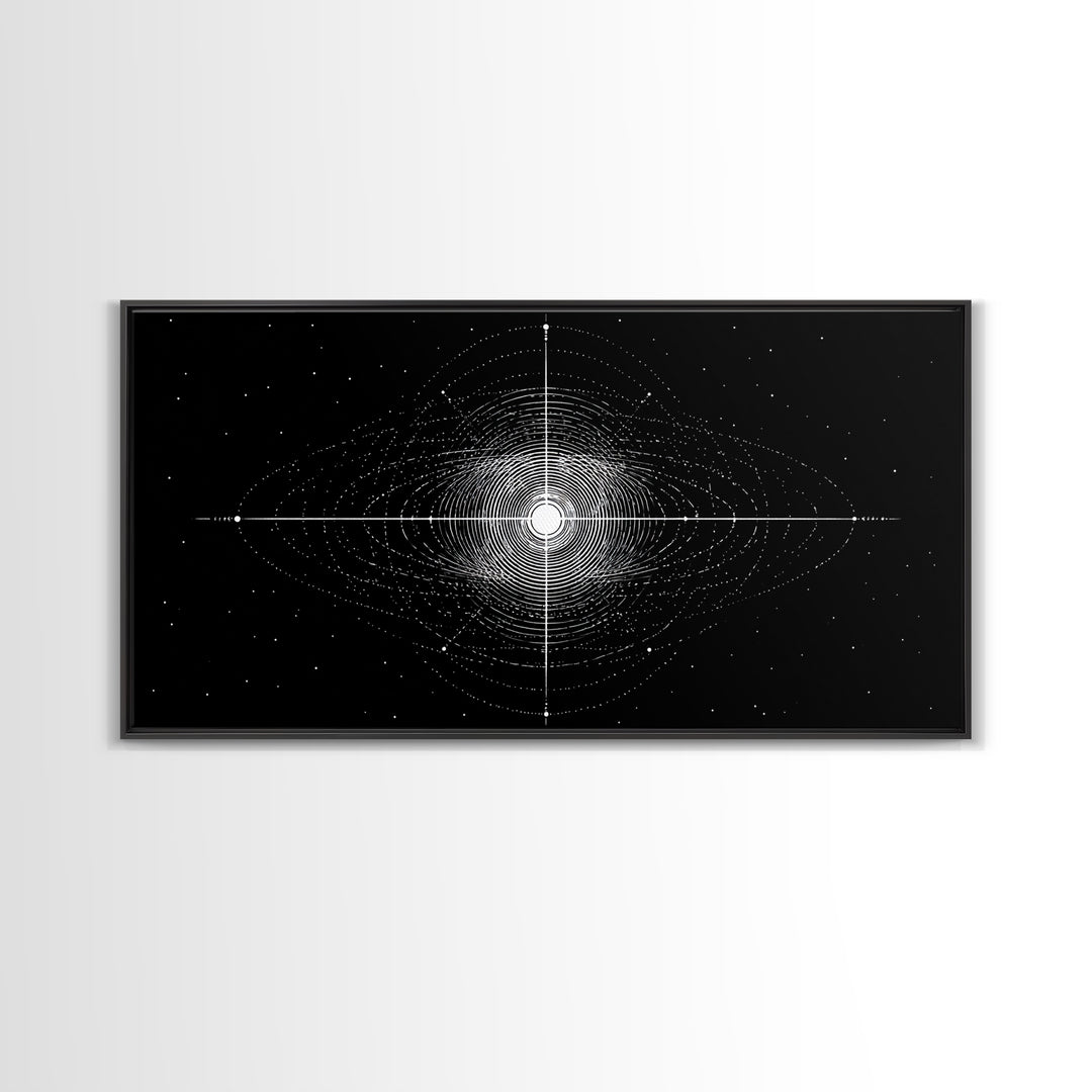 Black White Central Star Field Wall Art, Midcentury Modern Abstract Art, Cosmic Space Poster, Minimalist Home Decor, MCM Print