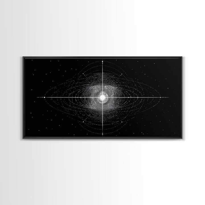 Black White Central Star Field Wall Art, Midcentury Modern Abstract Art, Cosmic Space Poster, Minimalist Home Decor, MCM Print