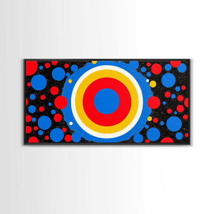 Concentric Target Canvas Print, Red Blue Yellow Circle Poster, Midcentury Modern Wall Decor, Pop Art Geometric MCM Print