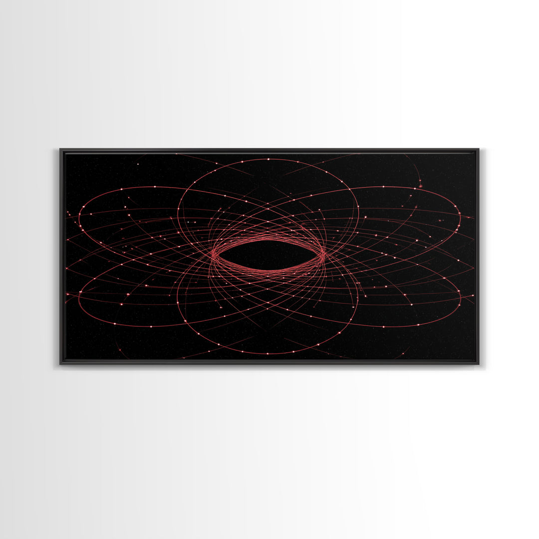 Red Orbital Black Hole Starfield Wall Art, Space Abstract Art, Modern Geometric Art Print, Sci Fi Decor For Home Office Gift