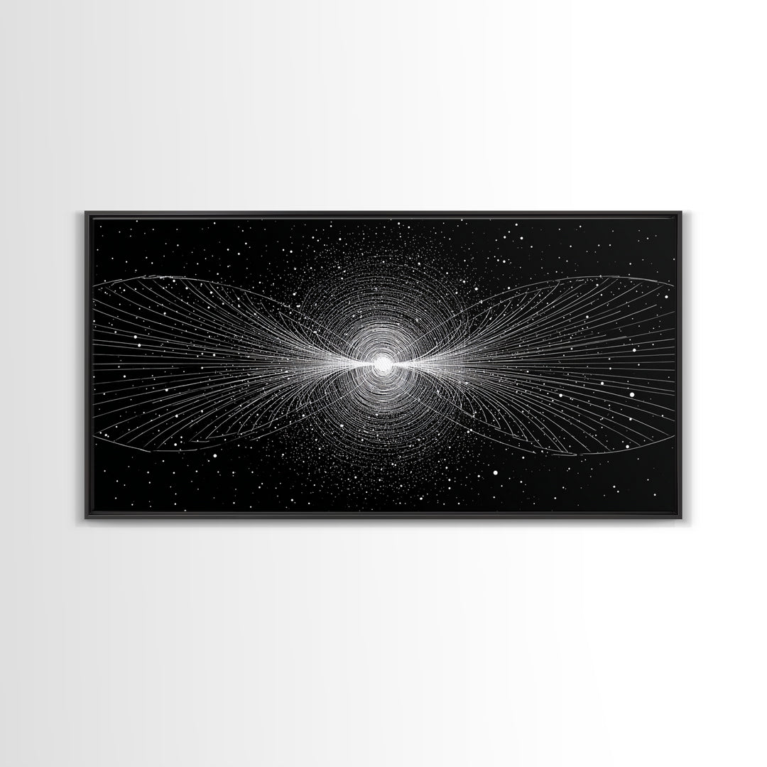White Particle Wave Cosmic Burst Wall Art, Space Abstract Art, Modern Wall Decor, Sci Fi Poster, Black And White Art Print