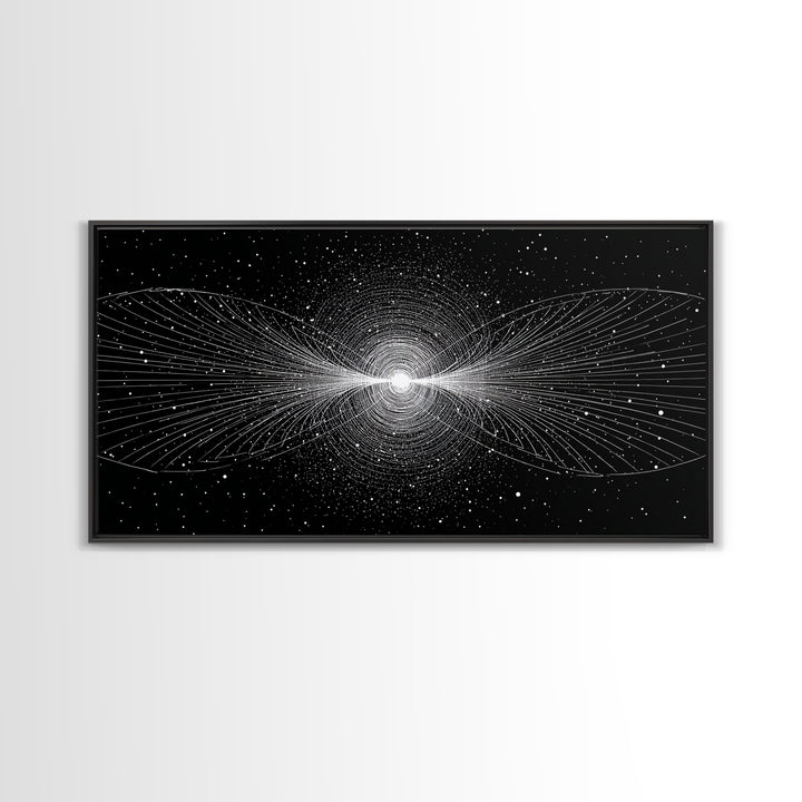 White Particle Wave Cosmic Burst Wall Art, Space Abstract Art, Modern Wall Decor, Sci Fi Poster, Black And White Art Print