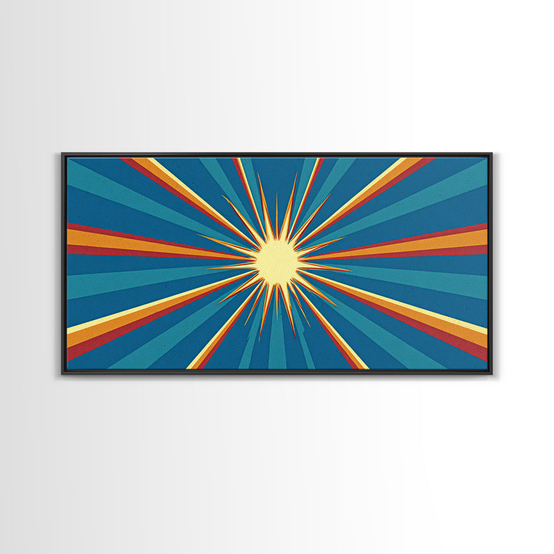 Retro Radiant Sunburst In Teal Blue Wall Art, Midcentury Modern Art, Atomic 60s Poster, Colorful Geometric Wall Decor Print