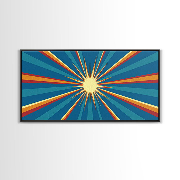 Retro Radiant Sunburst In Teal Blue Wall Art, Midcentury Modern Art, Atomic 60s Poster, Colorful Geometric Wall Decor Print