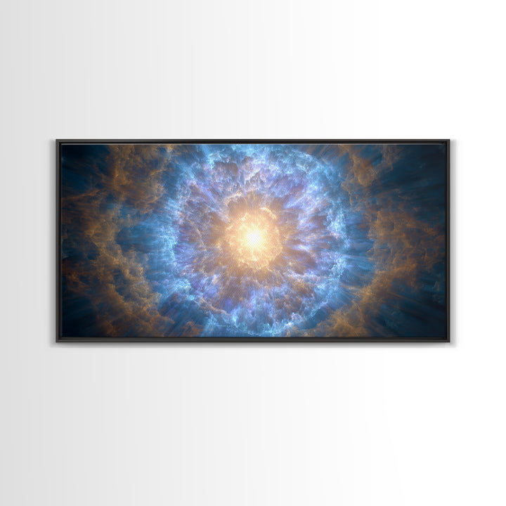 Blue Gold Nebula Eye Cosmic Light Wall Art, Space Abstract Art, Modern Wall Decor, Sci Fi Art Print For Living Room Decor
