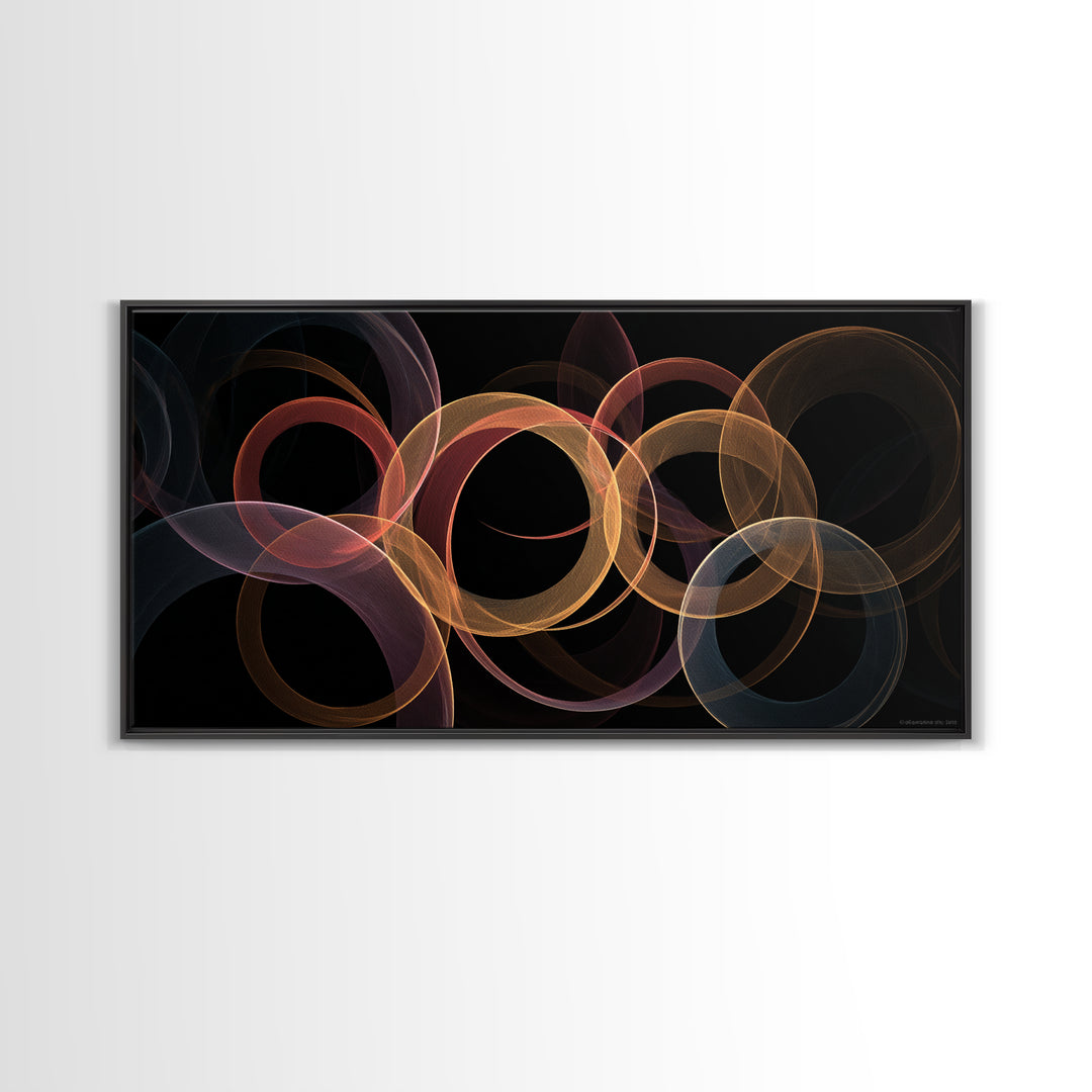 Glowing Transparent Orbital Rings Abstract Wall Art, Midcentury Modern Geometric Poster, Retro MCM Wall Decor, Large Canvas Print