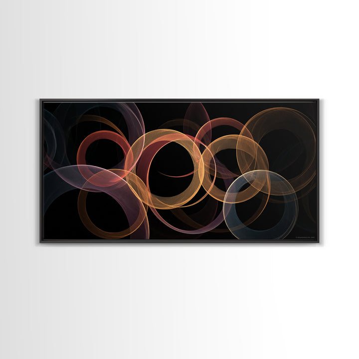 Glowing Transparent Orbital Rings Abstract Wall Art, Midcentury Modern Geometric Poster, Retro MCM Wall Decor, Large Canvas Print